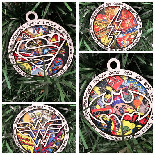 DC Comics Laser-Crafted Layered Christmas Ornament Set of 4